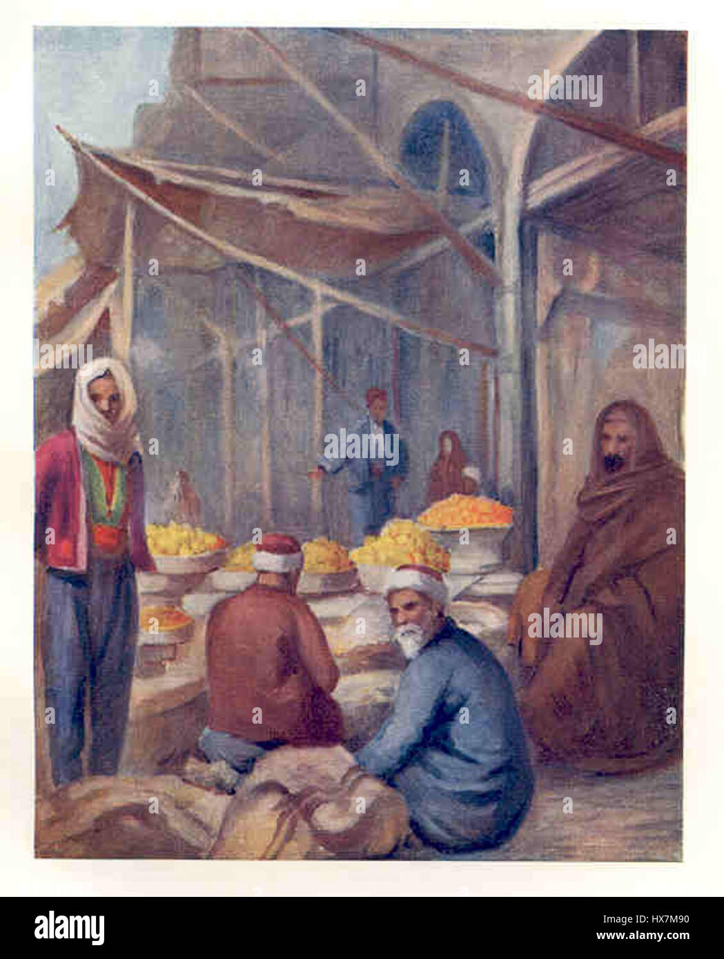 Syrien die Frucht Basar. DAMASKUS. 1908 alte Vintage Farbdruck. Stockfoto