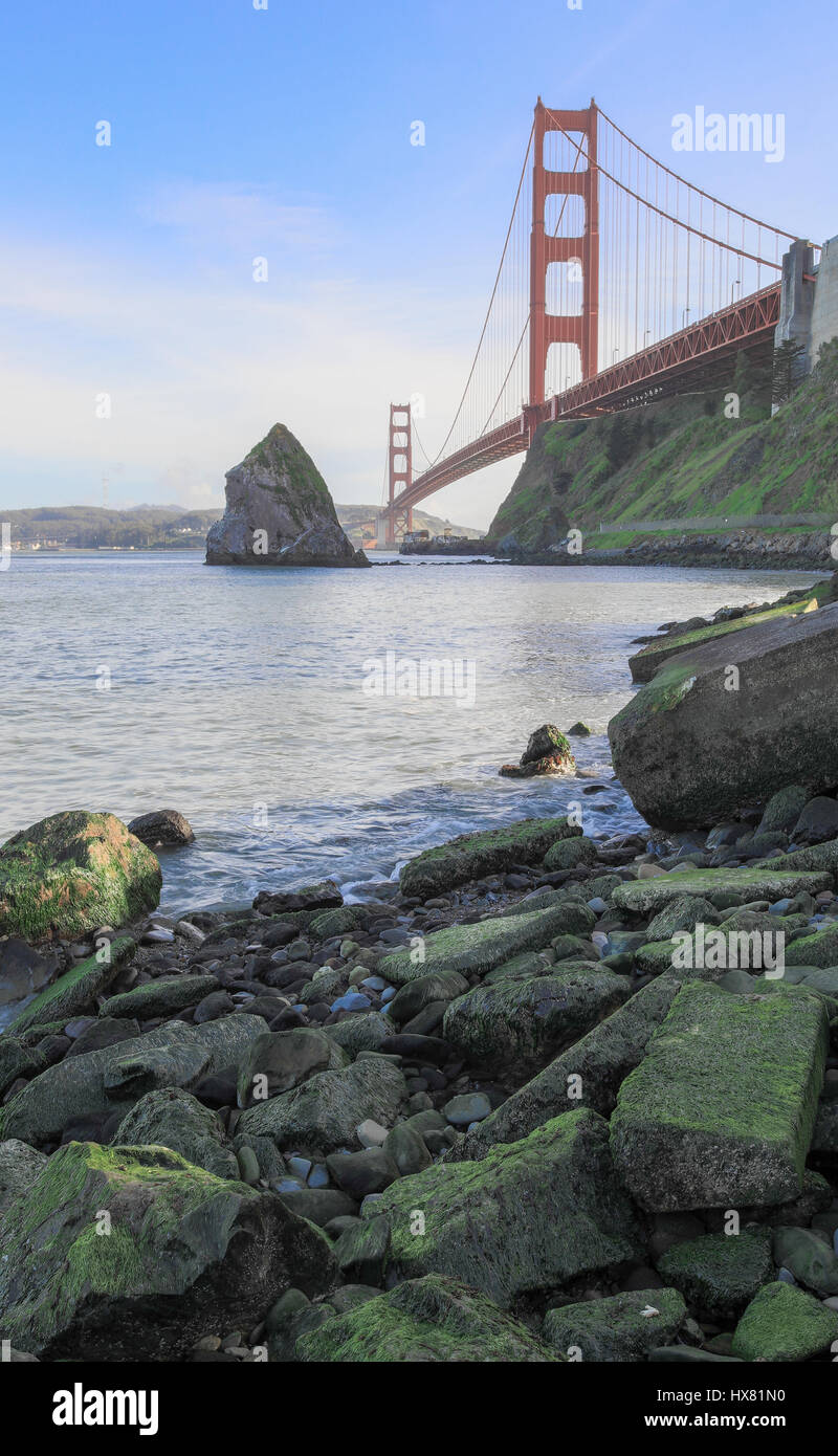 Die Golden Gate Bridge von Fort Baker. Stockfoto