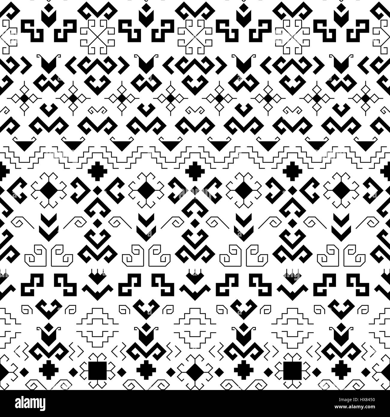 Geometrische Musterdesign mit traditionellen Elementen der Chuvash Kultur. Schwarz-weiß-ethnische Muster. Vektor-illustration Stock Vektor