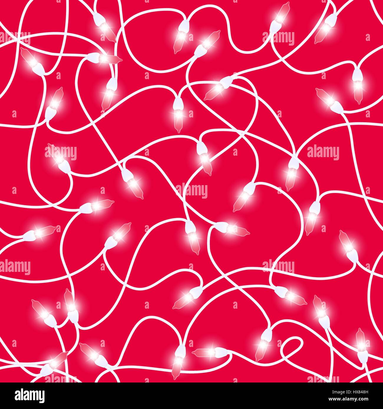 Weihnachten-Musterdesign leuchtende elektrische Girlanden mit Lichtern und weiße Kabel. Vom Hintergrund isoliert. Hand gezeichnet Vektor Stock Vektor