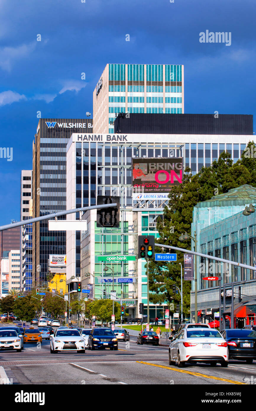 Das Wilshire Boulevard in Los Angeles. Stockfoto