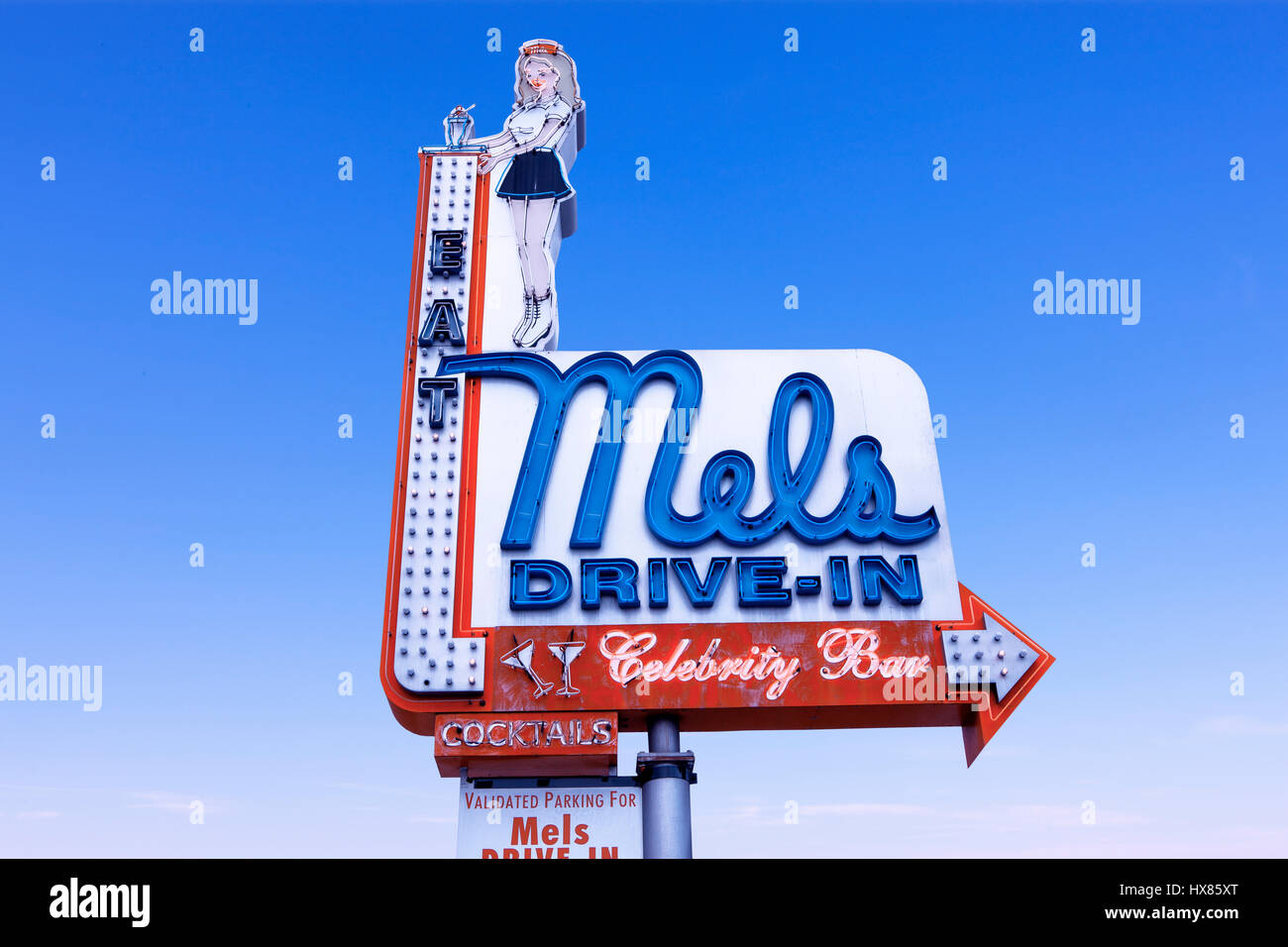 Mels fahren In Zeichen, Hollywood, Los Angeles Stockfoto