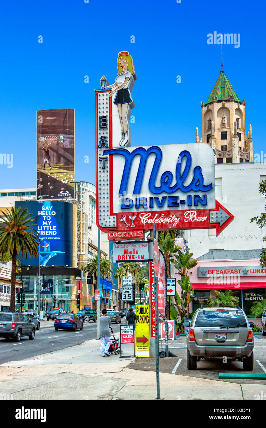 Mels fahren In Zeichen, Hollywood, Los Angeles Stockfoto