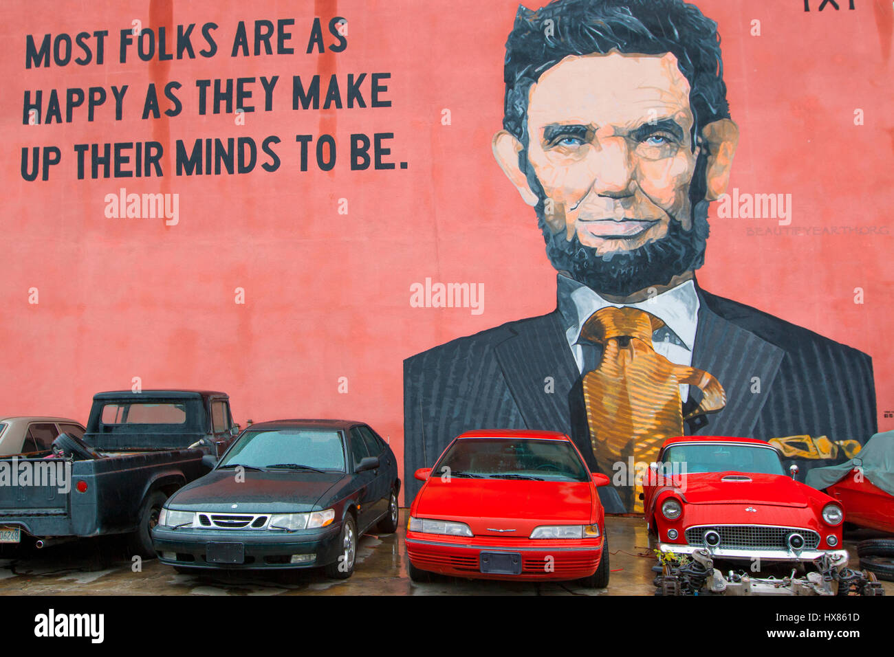 Porträt von Präsident Lincoln an einer Wand in Los Angeles Stockfoto
