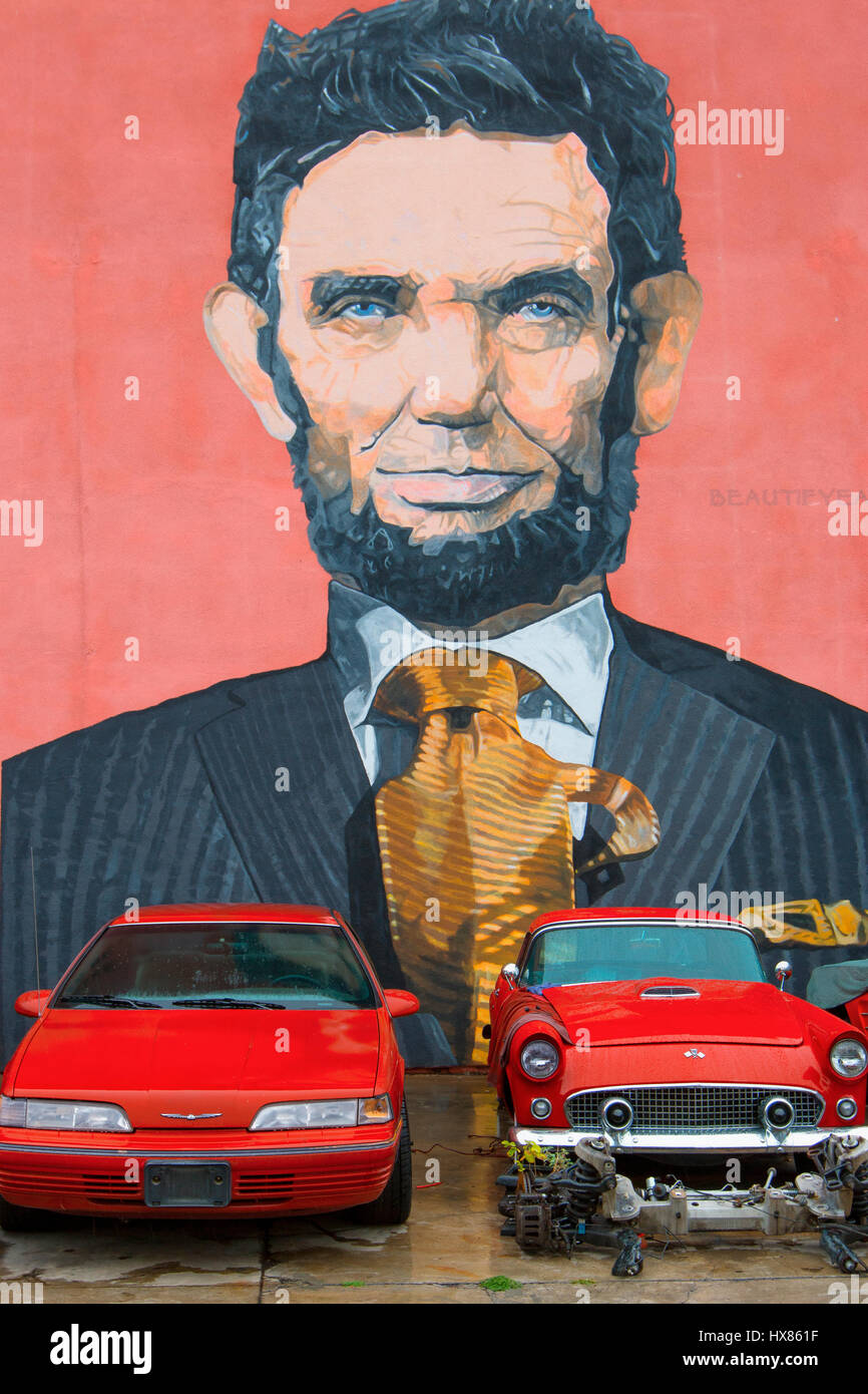 Porträt von Präsident Lincoln an einer Wand in Los Angeles Stockfoto