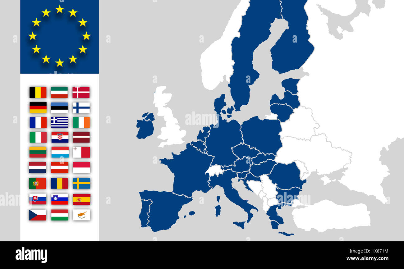 EU Europäische Union - Länder und Grenzen - EU Zeichen Sterne - Karte Brexit Stockfoto