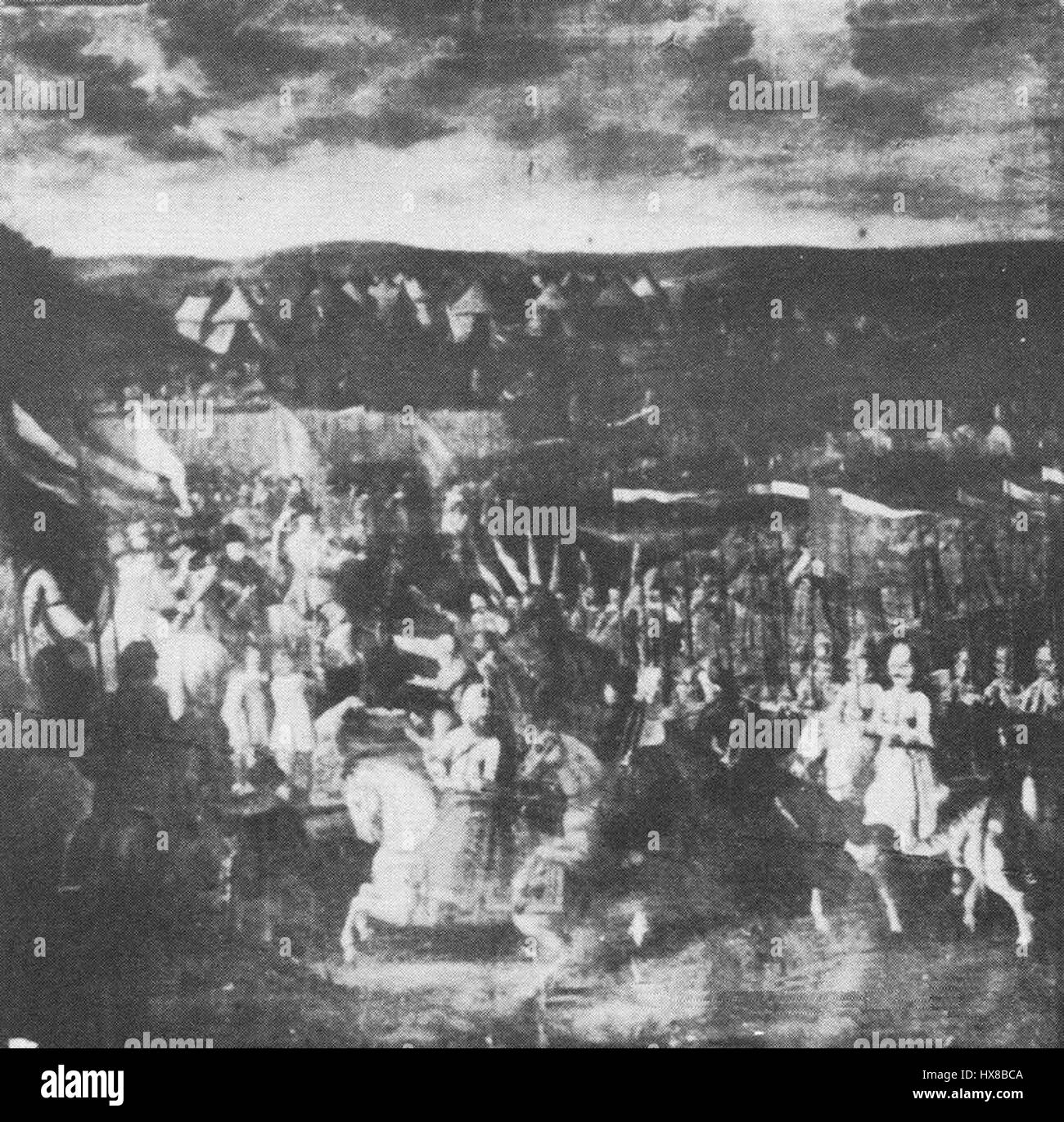 Der „Plafon Sala Rycerska“ bezieht sich auf das Deckengemälde im Rittersaal, einem historischen Raum innerhalb einer Burg. Dieses Kunstwerk, oft komplex und symbolisch, zeigt den künstlerischen Stil und das kulturelle Erbe der Region während ihrer Bauzeit. Stockfoto