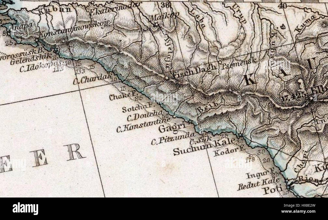 Das Mittellandische Meer und Nord Afrika von Adolf Stieler ist eine historische Karte aus dem Jahr 1875, die die Geographie des Mittelmeers und Nordafrikas im späten 19. Jahrhundert veranschaulicht. Stockfoto