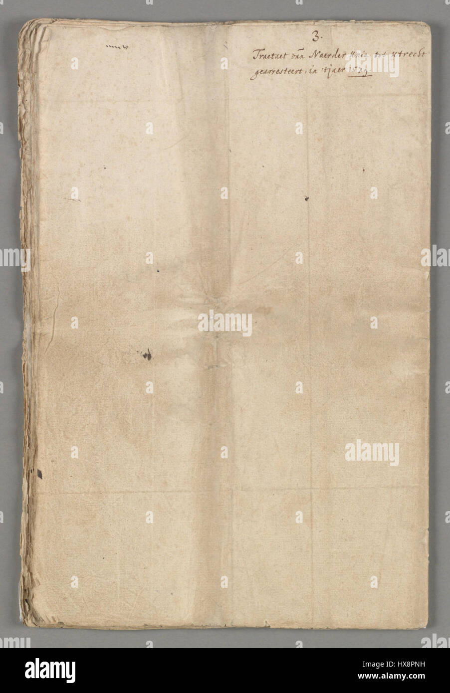 Ein historisches Dokument über die Union von Utrecht, ein wichtiger vertrag in der niederländischen Geschichte, der 1579 gegründet wurde, um die nördlichen Provinzen der Niederlande im Gegensatz zu Spanien zu vereinen. Stockfoto