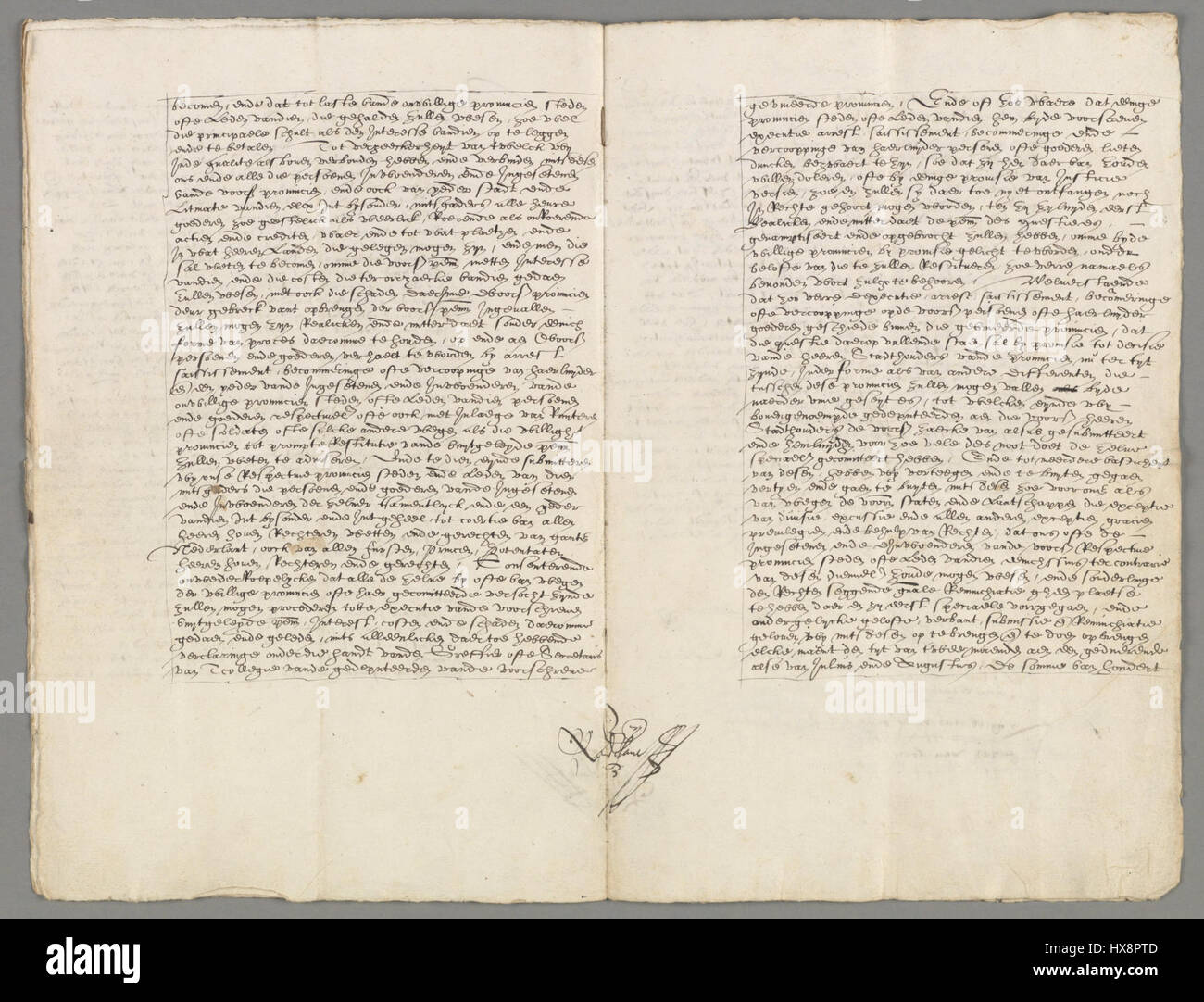 Das Dokument mit dem Titel „Unie van Utrecht“ aus dem Nationalarchiv der Niederlande dokumentiert den vertrag von 1579, mit dem eine union zwischen den nördlichen Provinzen der Niederlande gegründet wurde. Stockfoto