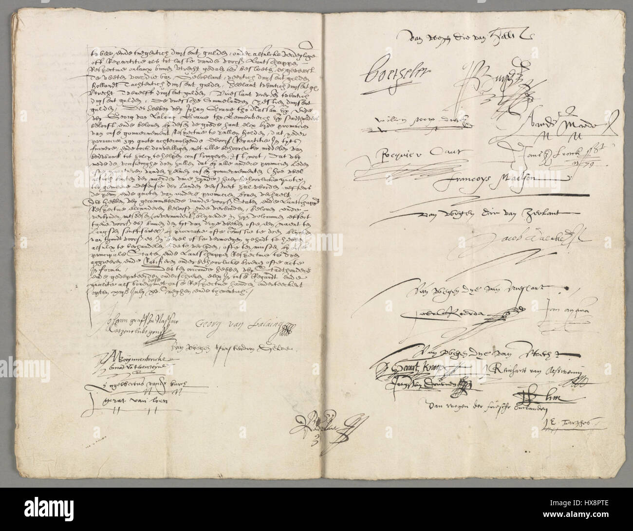 "Unie van Utrecht" bezieht sich auf das historische Dokument, das die union der nördlichen Provinzen in den Niederlanden repräsentierte, ein Schlüsselmoment in der niederländischen Geschichte. Stockfoto