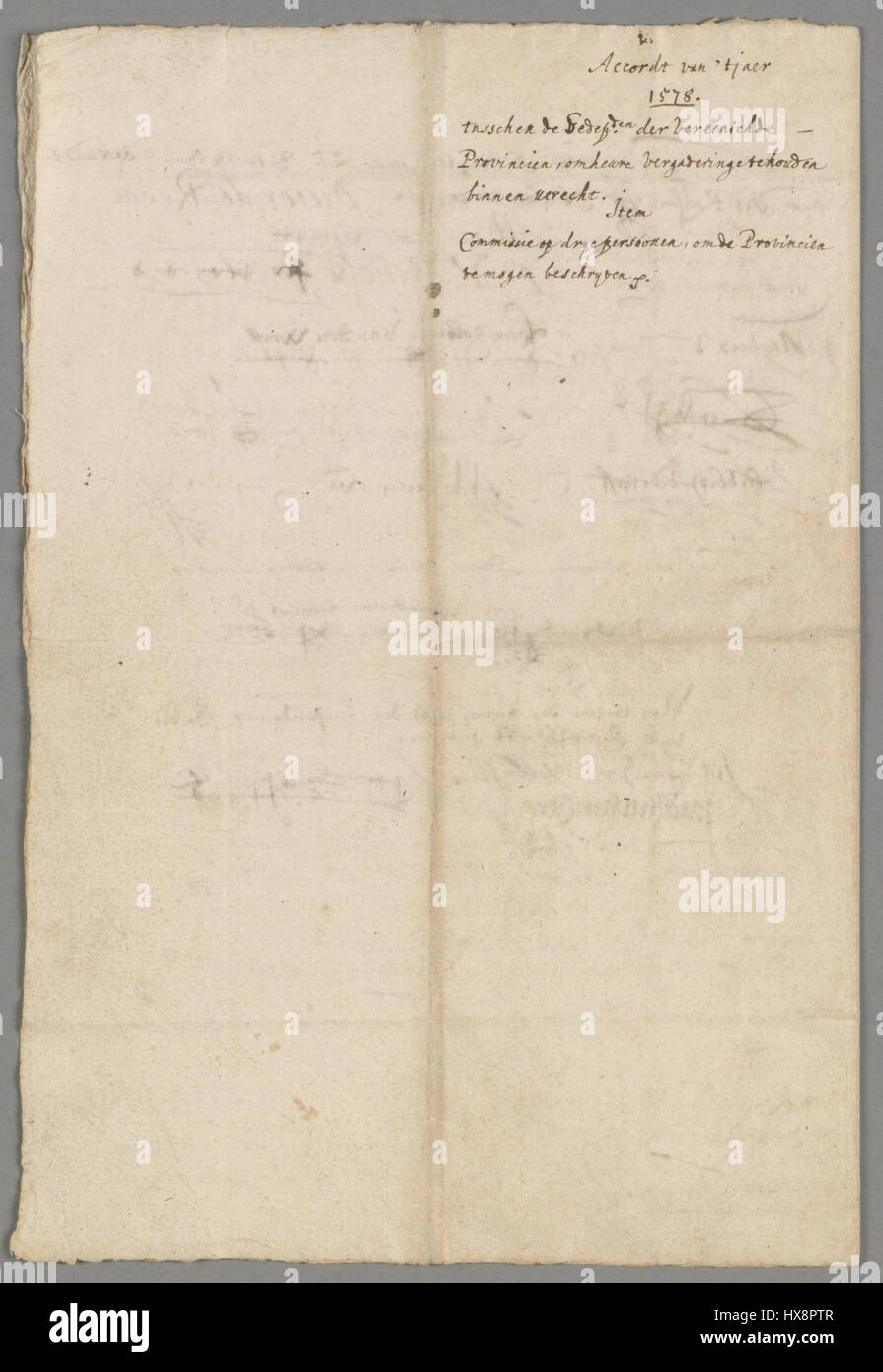 "NL HANA 1.01.19 2623 095 Unie van Utrecht" bezieht sich auf ein historisches Dokument oder einen Archiveintrag im Zusammenhang mit der Union von Utrecht, einem bedeutenden vertrag in der niederländischen Geschichte, der die nördlichen Provinzen der Niederlande im Jahr 1579 vereinte. Stockfoto