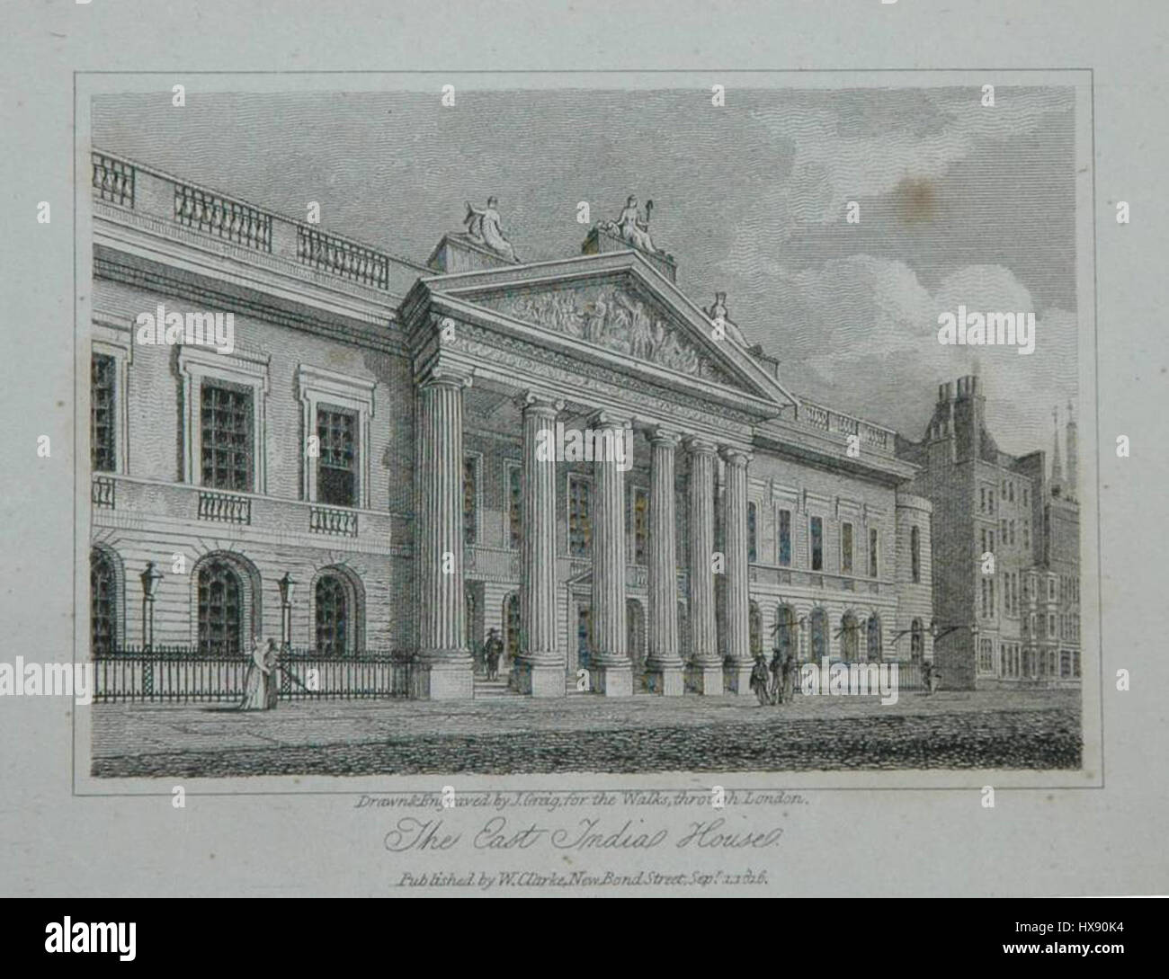 Das East India House in London war der Sitz der East India Company. Sie spielte eine wichtige Rolle in der britischen Kolonialhandels- und Wirtschaftsgeschichte im 17. Und 18. Jahrhundert. Stockfoto