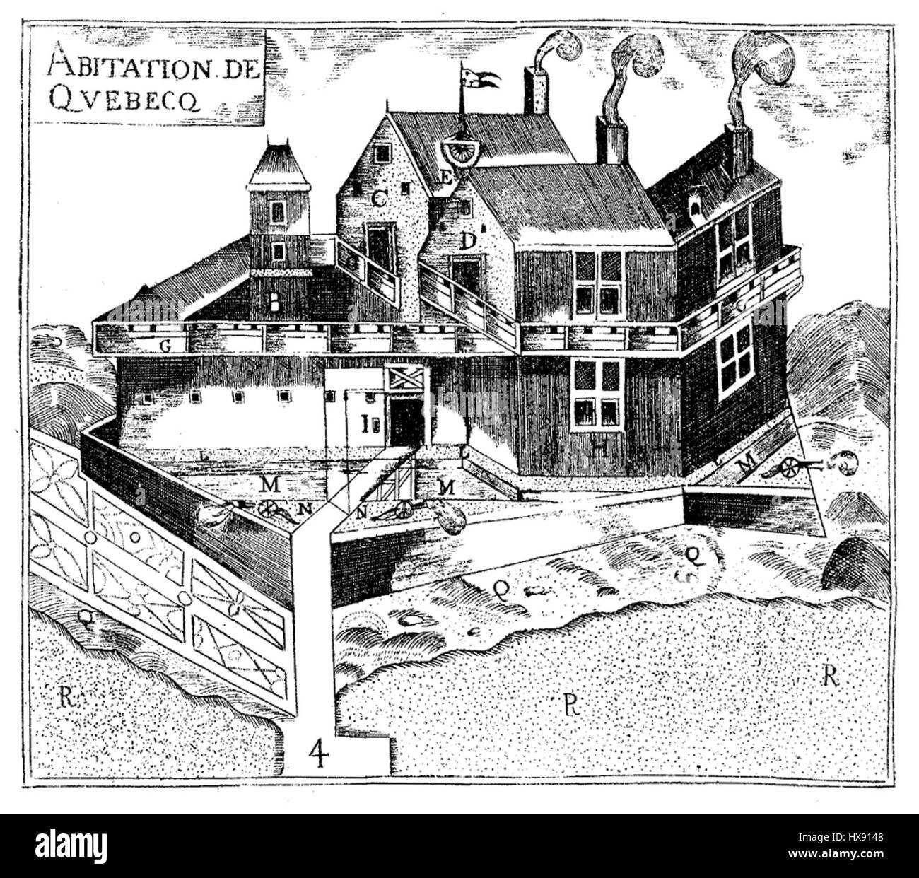Diese Illustration aus „Histoires des Canadiens francais“ beschreibt die Geschichte der französischen Kanadier von 1608 bis 1880. Das Kunstwerk bietet einen Einblick in die kulturelle und historische Entwicklung der französischen Siedler in Kanada während dieser Jahre. Stockfoto