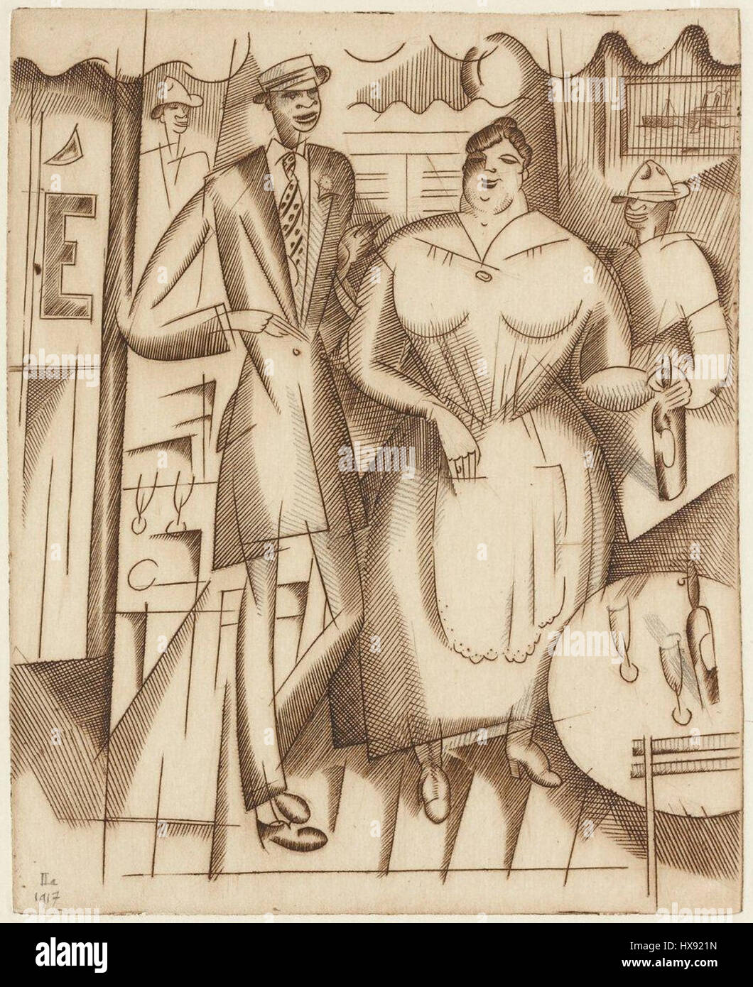 Negres americains a Saint Nazaire (1917) zeigt afroamerikanische Soldaten während des Ersten Weltkrieges, die im französischen Hafen von Saint-Nazaire stationiert waren. Das Bild zeigt ihre Beteiligung an den Kriegsanstrengungen und zeigt ihre Präsenz in einer ausländischen militärischen Umgebung. Stockfoto