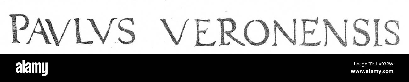 Die „Veronese Signatur“ bezieht sich wahrscheinlich auf die Signatur oder Kennzeichnung des venezianischen Renaissance-Malers Paolo Veronese, der für seine großen, dramatischen religiösen und mythologischen Gemälde bekannt ist. Stockfoto