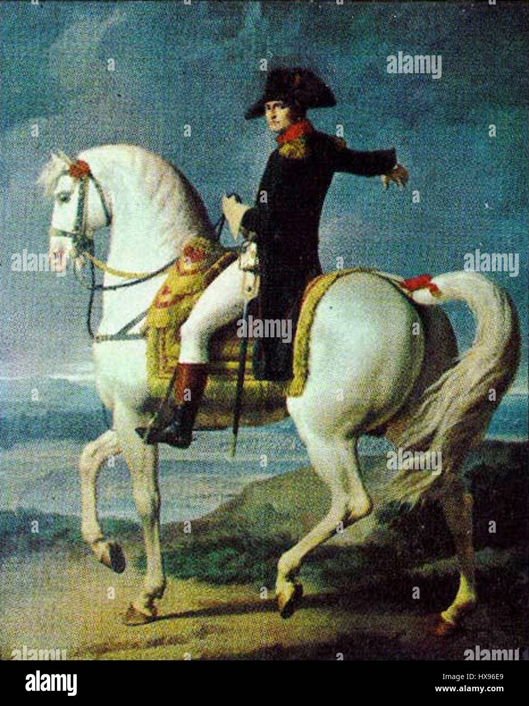 Das Gemälde „Napoleon Consul“ von Regnault zeigt Napoleon Bonaparte in seiner Rolle als erster Konsul von Frankreich. Das Bild fängt seine Autorität und Führung auf dem Höhepunkt seiner Macht während des frühen 19. Jahrhunderts ein. Stockfoto