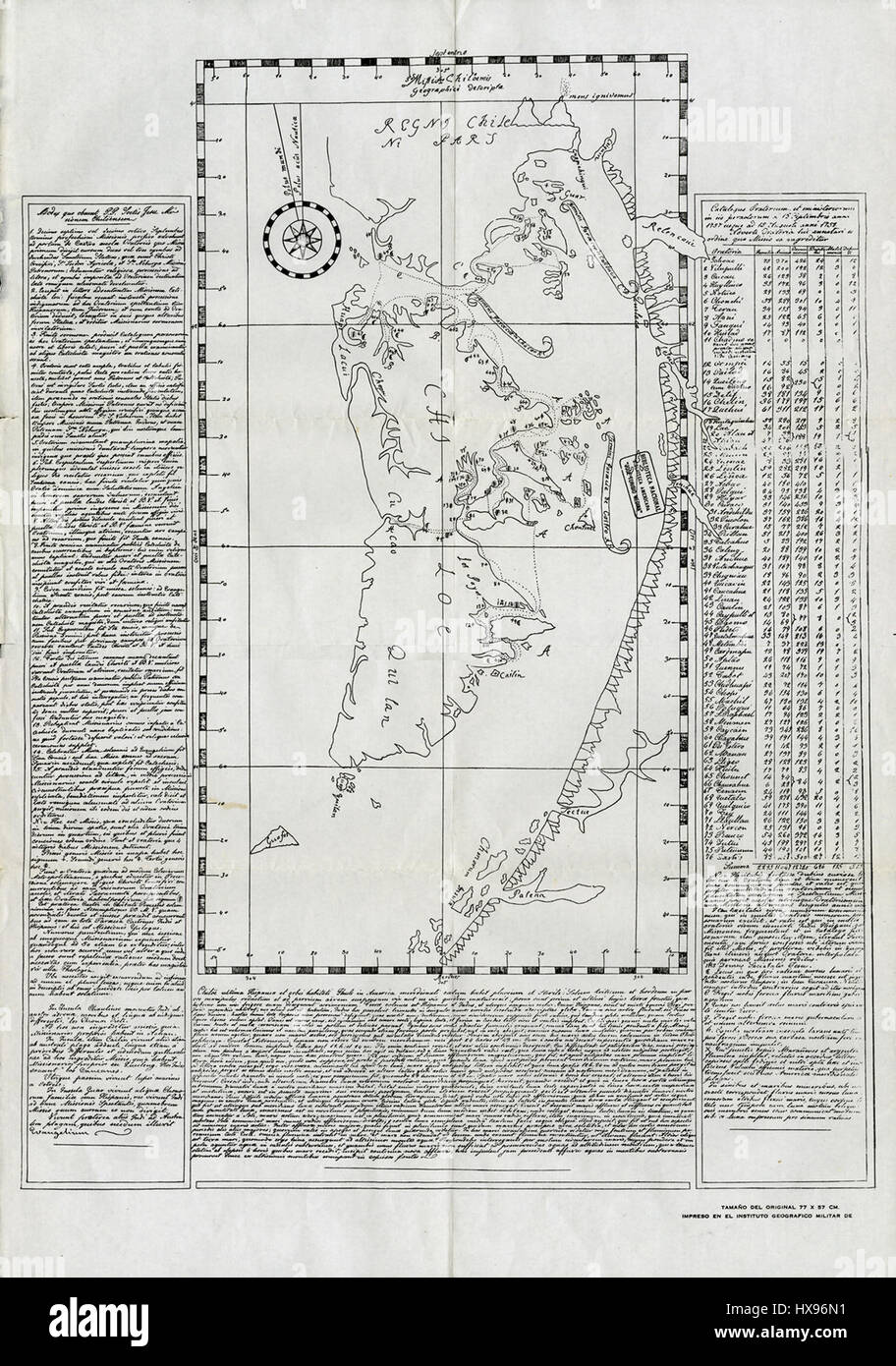 Eine Karte der Circular Mission aus dem Jahr 1751, die das Layout und die geografischen Merkmale dieser historischen religiösen Mission veranschaulicht und ihr Design und ihre Funktion im 18. Jahrhundert zeigt. Stockfoto