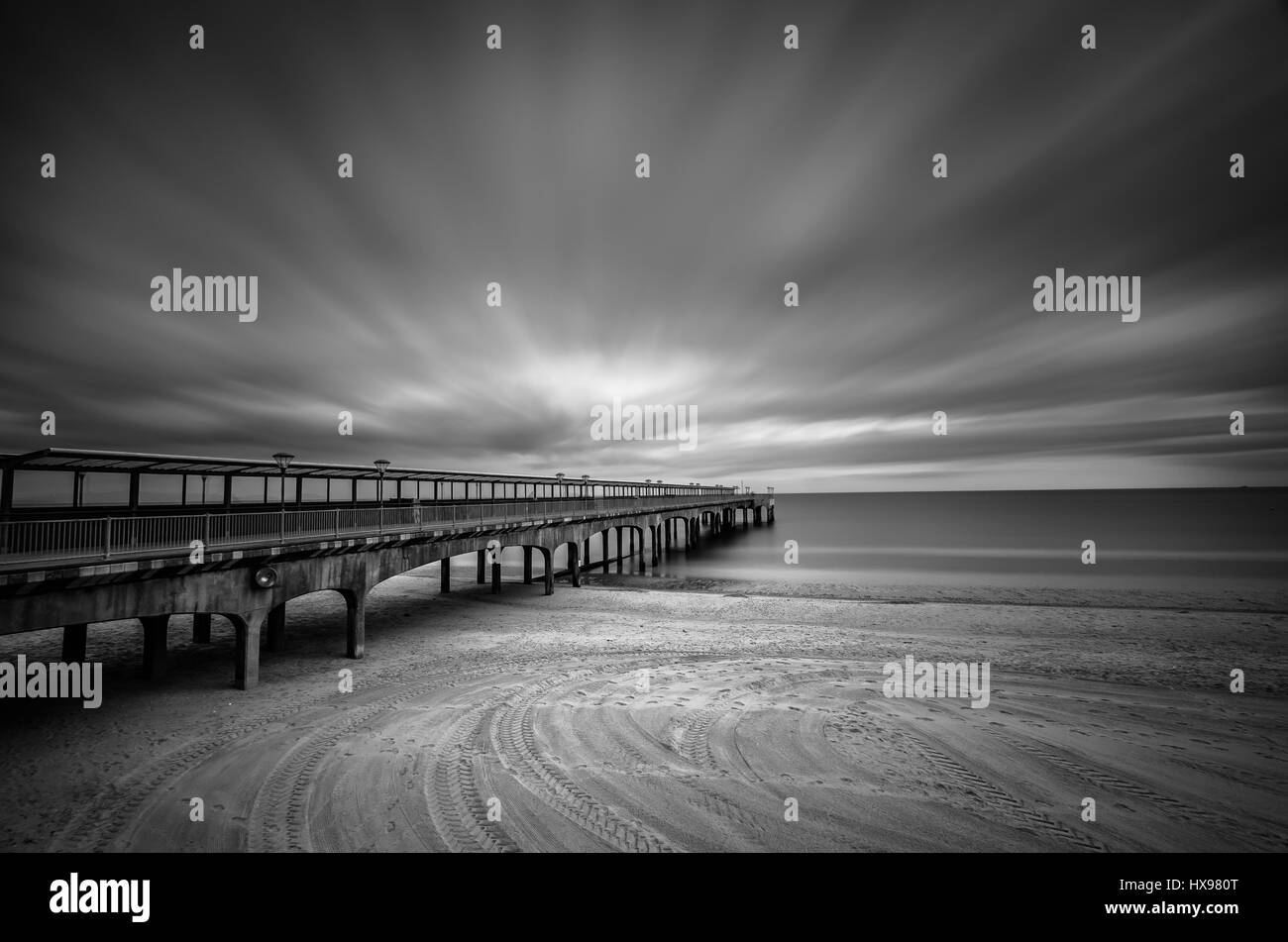 Boscombe Pier Langzeitbelichtung Schwarz & weiß Stockfoto