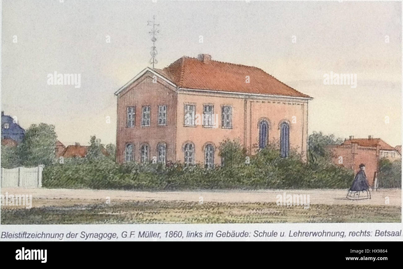 Die Varel-Synagoge in Deutschland ist ein bedeutender kultureller und religiöser Ort mit historischer Bedeutung. Das Bild stellt das architektonische Design und die Details dieses heiligen Ortes dar, die das jüdische Erbe in der Region widerspiegeln. Stockfoto