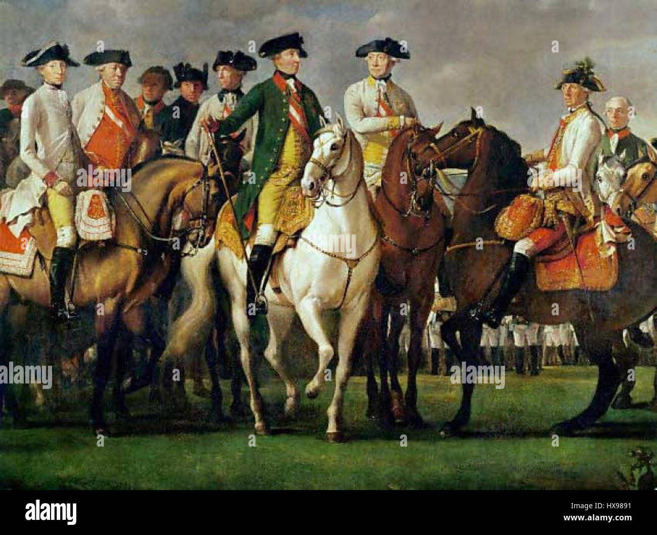 Das Gemälde „Quadal Joseph II. Franz II. Münchendorf“ zeigt historische Figuren des österreichischen Reiches und zeigt die Macht und den Einfluss der Herrscher Joseph II. Und Franz II. Im späten 18. Jahrhundert. Stockfoto