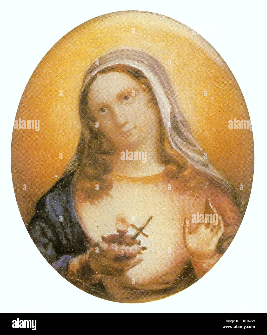 Das Gemälde „Virgem Maria“ in der Sammlung MAS SP (São Paulo Museum of Art) stellt die Jungfrau Maria in einer ruhigen, heiligen Pose dar und betont ihre mütterliche und göttliche Natur. Das Stück ist ein bemerkenswertes Beispiel religiöser Kunst in der Sammlung des Museums. Stockfoto