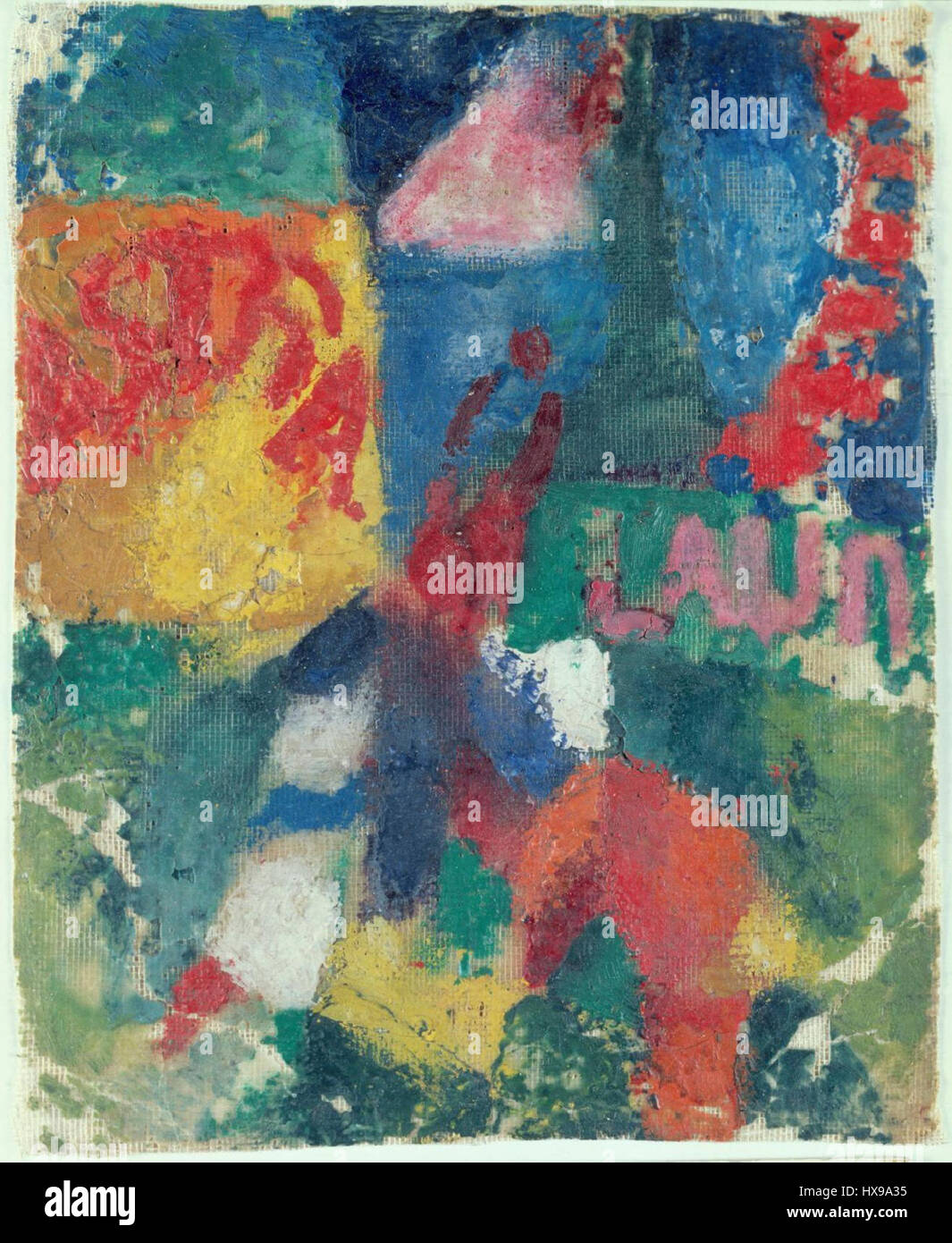 Robert Delaunays „Football“ (1916) ist ein lebendiges, abstraktes Gemälde im Musée National d'Art Moderne in Paris. Das Stück spiegelt die Faszination des Künstlers für Bewegung und Farbe wider und verbindet dynamische Formen und Formen, um die Energie des Sports auszudrücken. Delaunays einzigartige Verwendung von Farbtheorie und Geometrie schafft ein überzeugendes visuelles Erlebnis, das die Bewegungen des Fußballs einfängt. Stockfoto