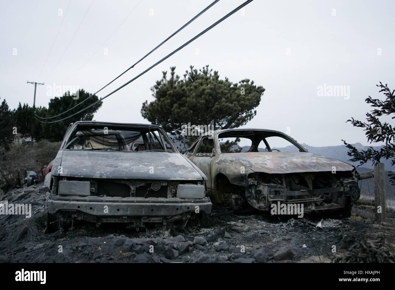 ZERSTÖRTE Autos CORRAL CANYON FIRE 25. November 2007 MALIBU Kalifornien USA Stockfoto