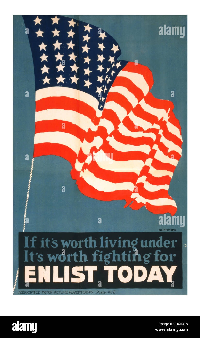 Vintage Weltkrieg Propaganda Rekrutierung Plakat "Heute gewinnen" amerikanische Armee und Marine 1914 "Wenn bewährt unter seinen Wert Leben erkämpfen...." Stockfoto