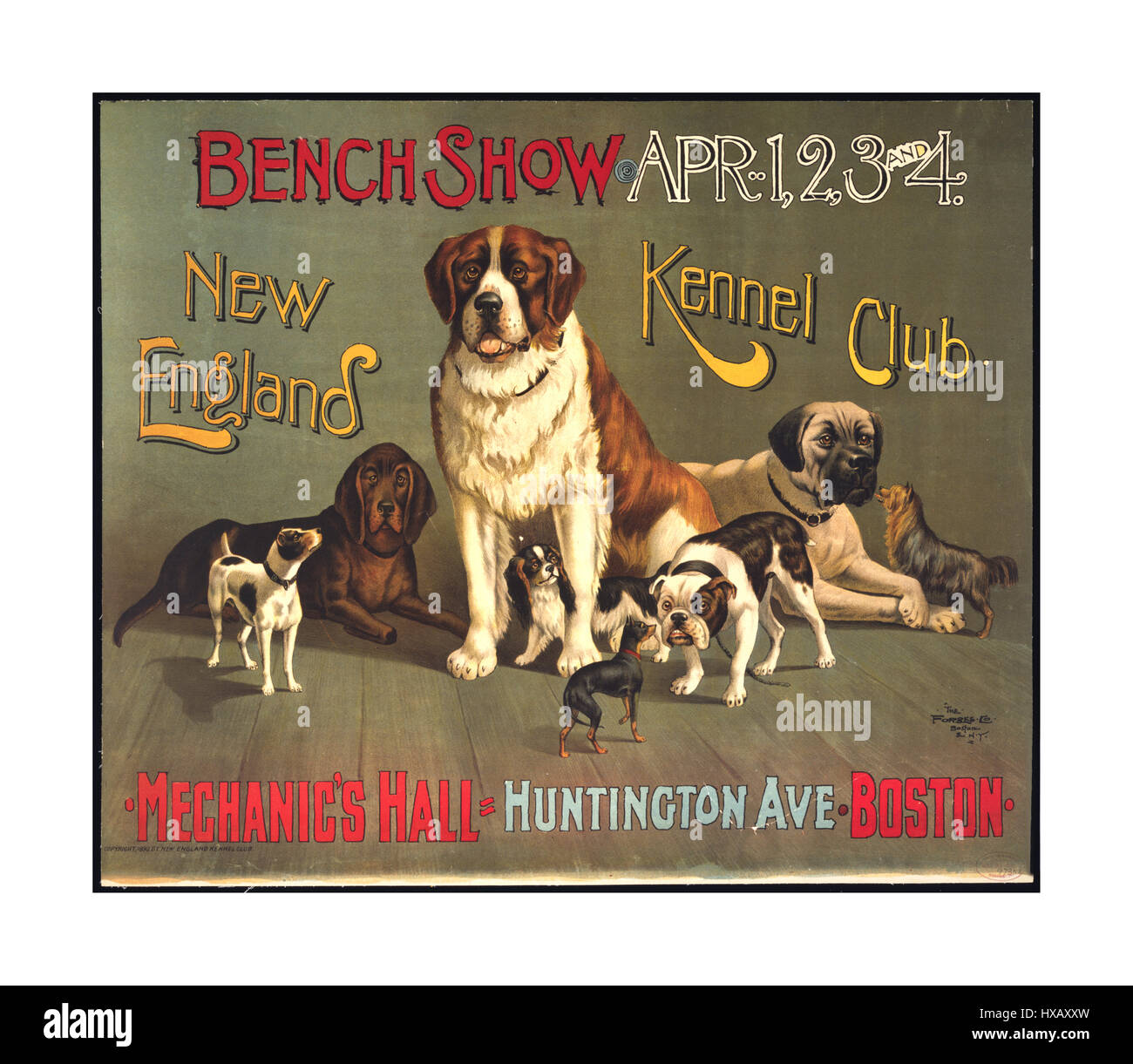 Vintage Retro-Plakat 1890 für New England Kennel Club Dog Show Boston USA Stockfoto