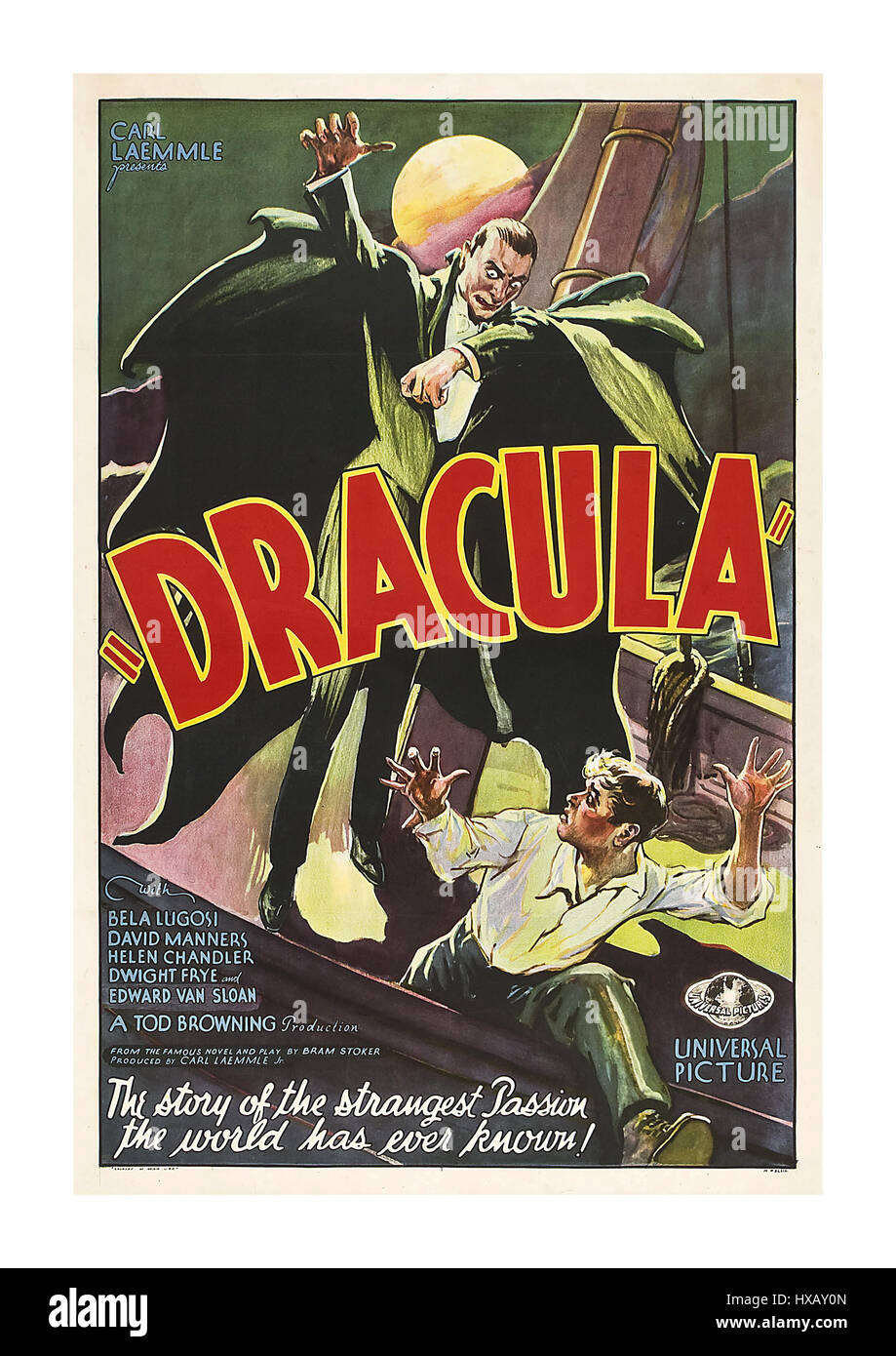 Dracula ist eine 1931 amerikanische Vampir-Horror Film unter der Regie von Tod Browning und starring Bela Lugosi als Graf Dracula. Der Film wurde von Universal Studios produziert Stockfoto