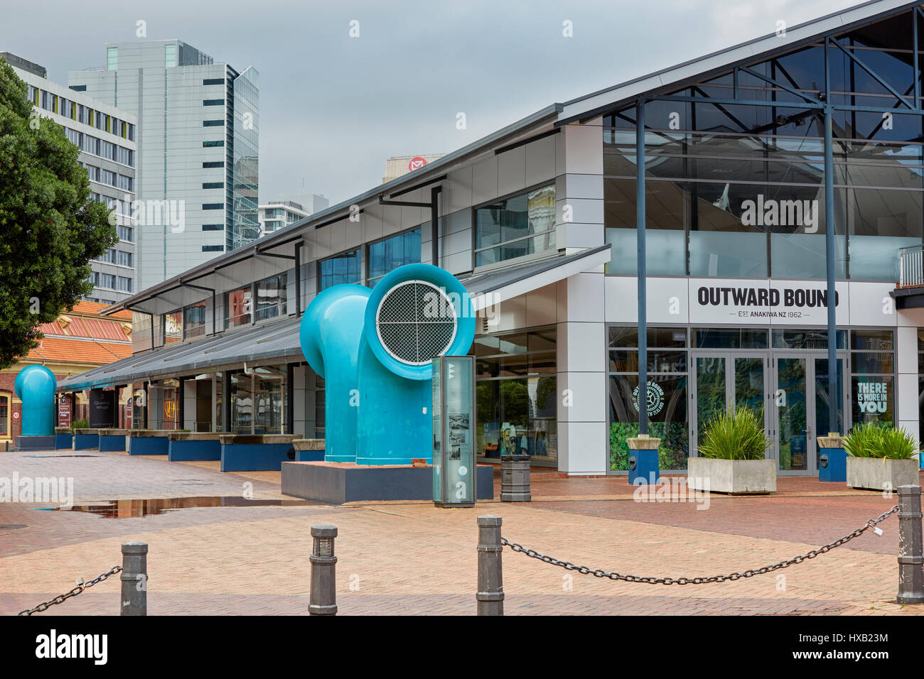 Nach außen gebunden Büro in Queens Wharf, Wellington, Neuseeland Stockfoto