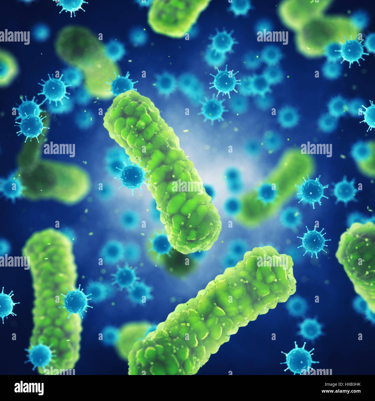 Pathogene Bakterien und Viren, mikroskopische Keime, die Infektionskrankheiten, virale und bakterielle Infektionen verursachen Stockfoto
