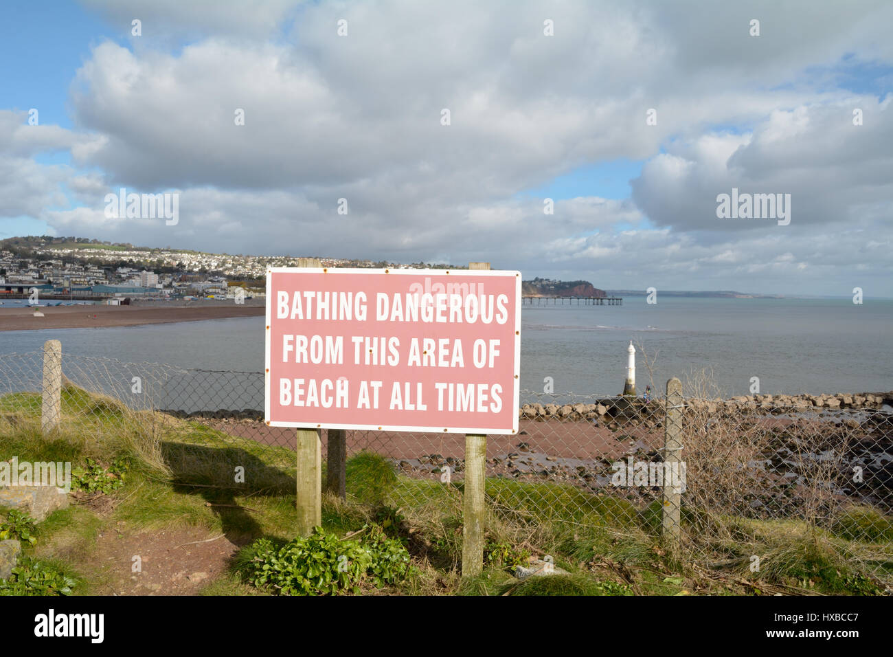 Baden gefährlich aus diesem Bereich auf alle Zeiten anmelden Shaldon Devon England Stockfoto