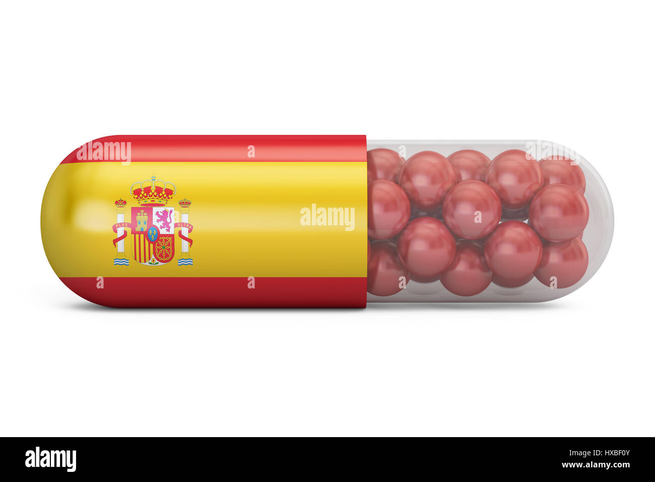 Pille-Kapsel mit Spanien Flagge. Spanische Gesundheitswesen Konzept, 3D rendering Stockfoto