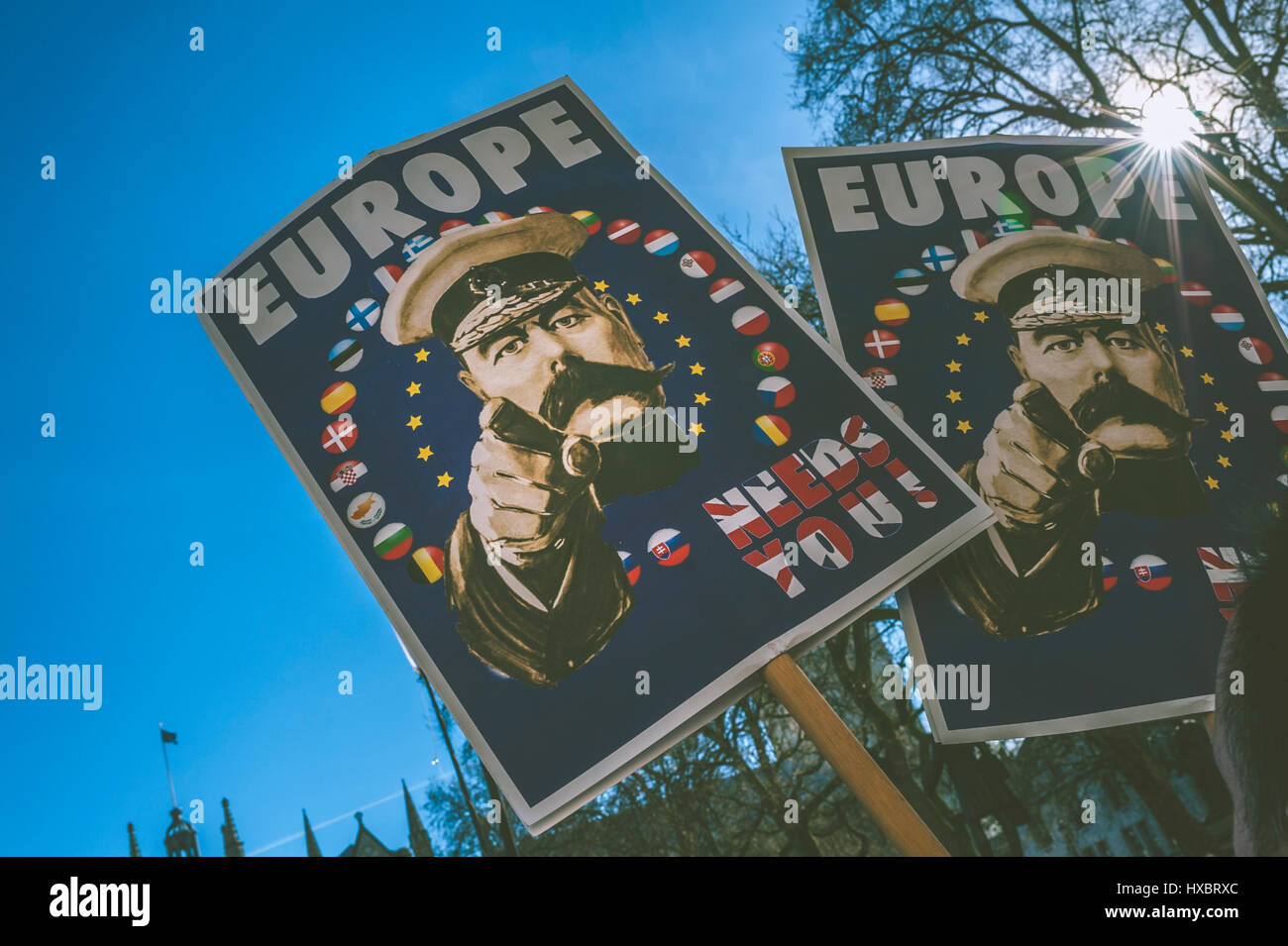 Der Marsch für Europa in London auf Samstag, 25. März 2017. Demo vom Hyde Park, Parliament Square. Von organisiert der Bewegung Unite für Europa. Plac Stockfoto