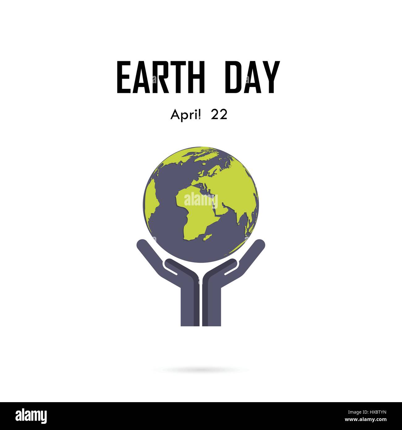 Menschliche Hand und Globe Symbol Vektor-Logo Design-Vorlage. Earth Day Kampagnenkonzept Idee. Earth Day Idee Kampagne für Grußkarte, Poster, Flyer, Cover, Bro Stock Vektor