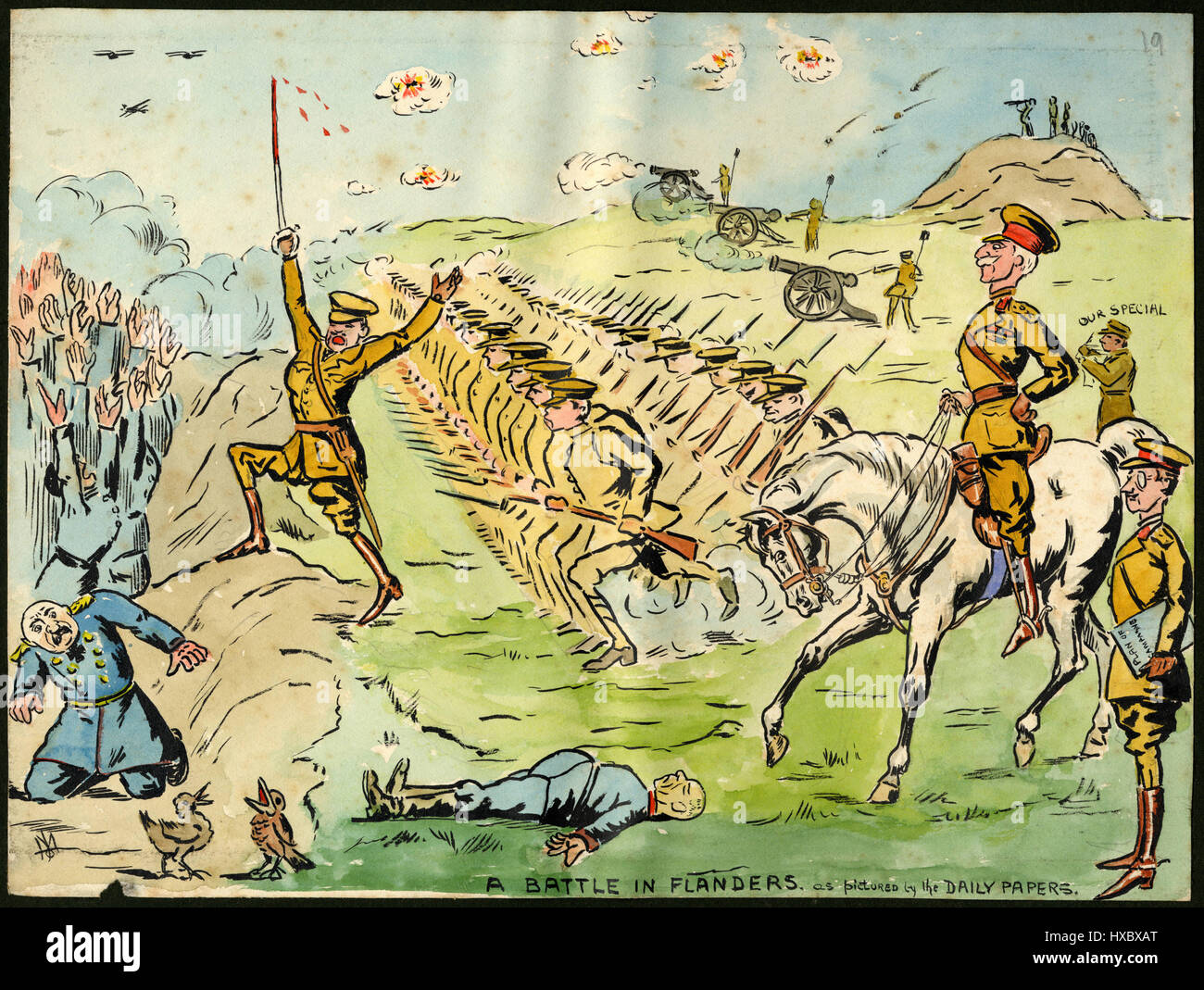Eine Schlacht in Flandern. Als Bild von den Tageszeitungen - Skizze von anonymen britischer Soldat (Knowed als "JM") Stockfoto