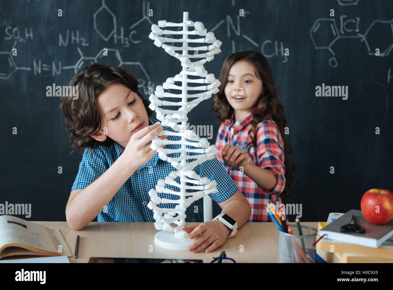 Begeistert Kinder studieren genetischen Code in der Schule Stockfoto