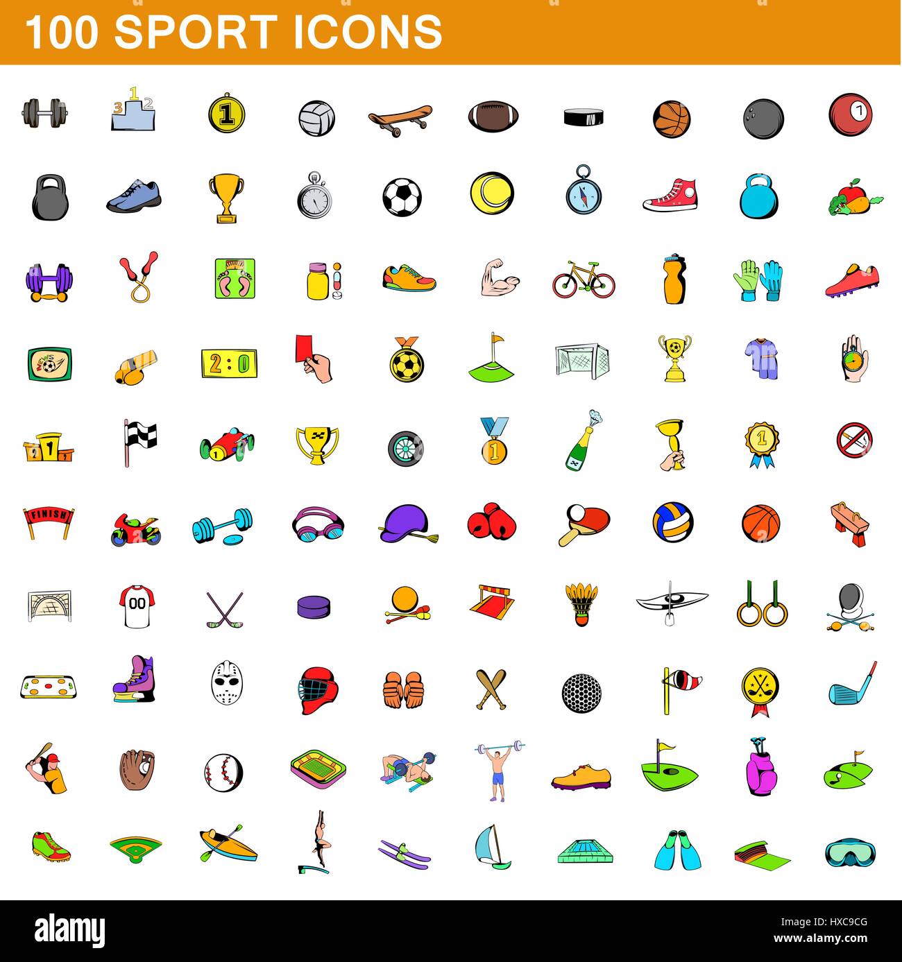 100 Sport-Icons set, cartoon-Stil Stock Vektor