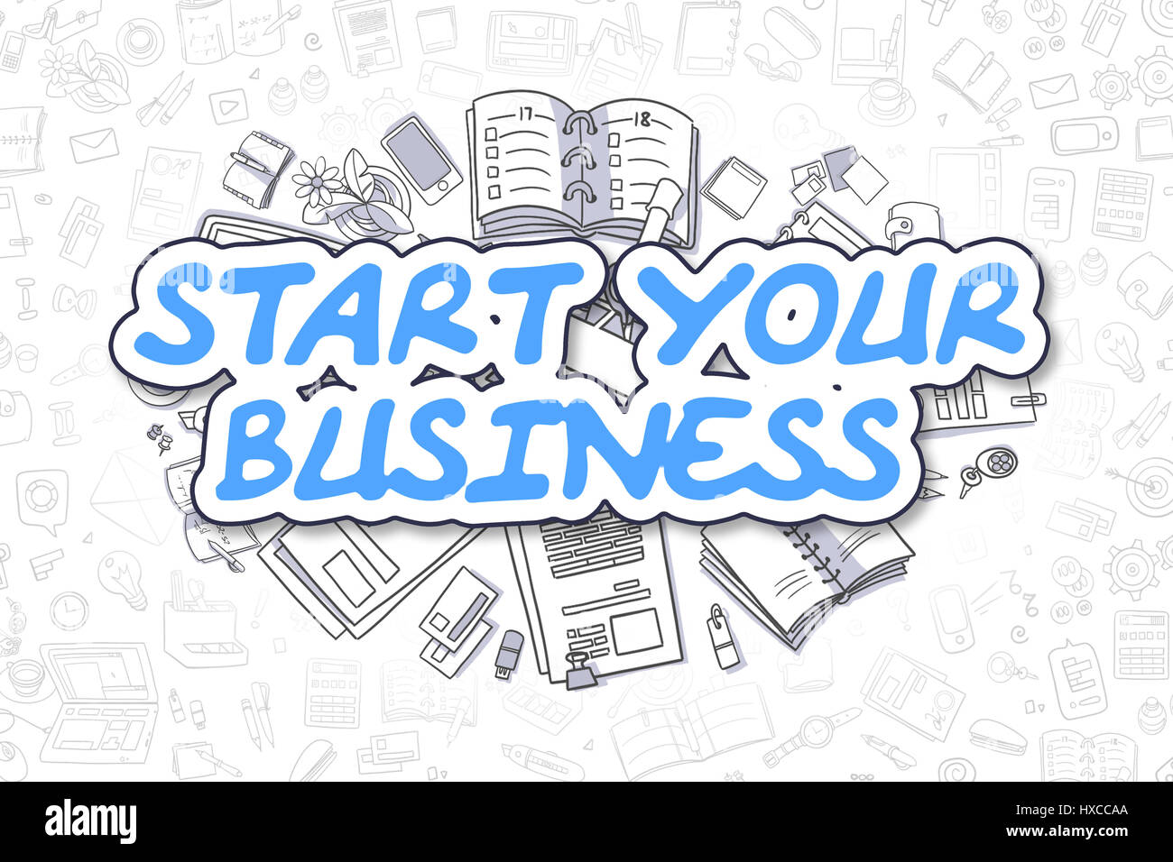 Starten Sie Ihr Business - Cartoon blauen Text. Business-Konzept. Stockfoto