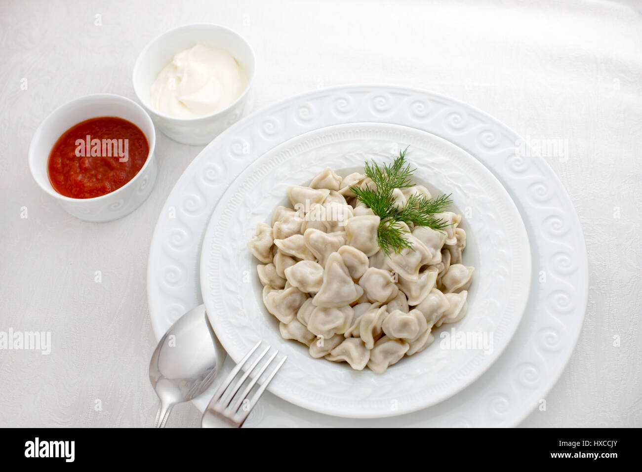 Typenschild der Knödel serviert. Stockfoto