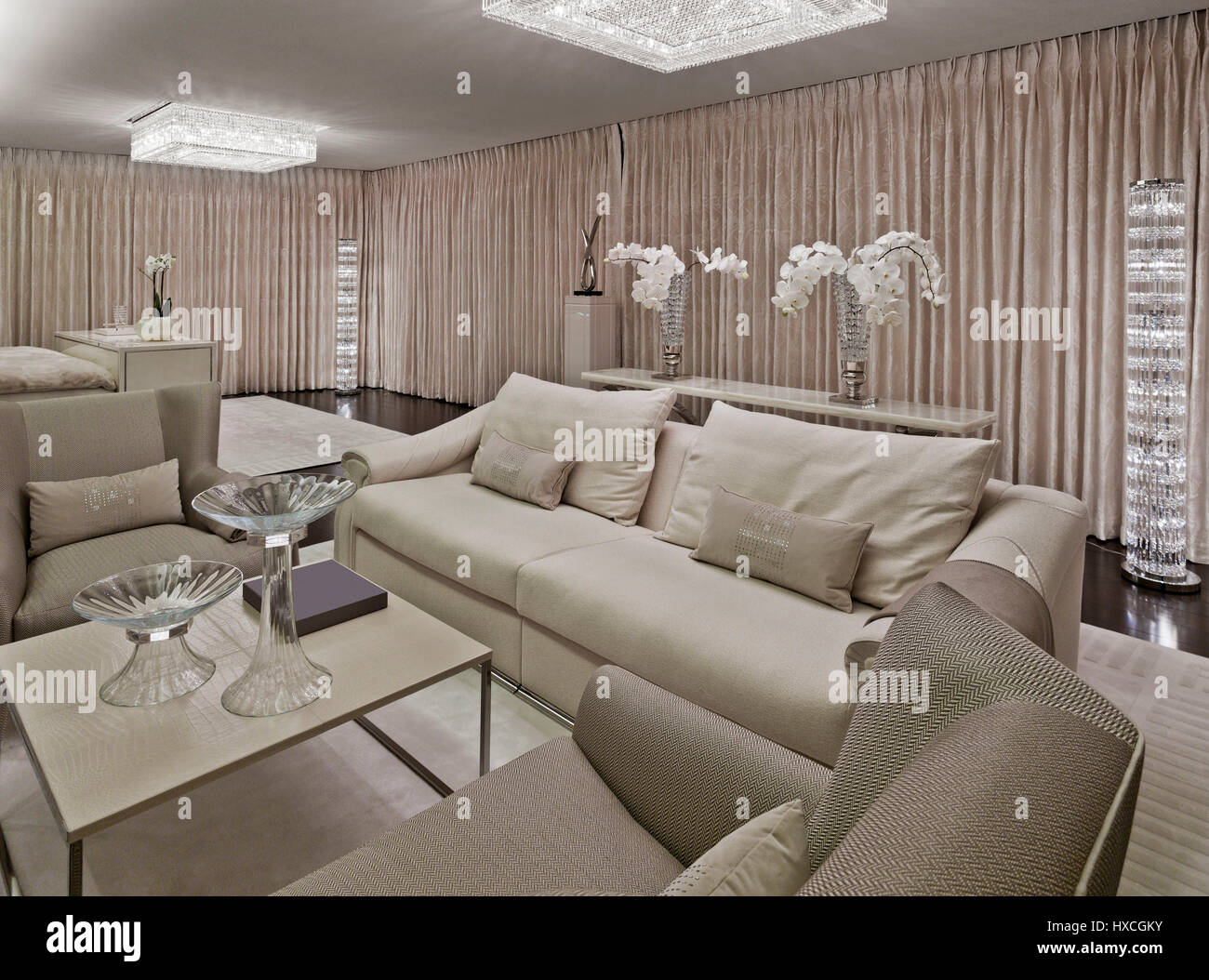 Luxus Wohnung in London; Wohnzimmer; Chill-out-Zone; Ruhebereich; exklusive Zimmer Interior Design; Luxus lifestyle Stockfoto
