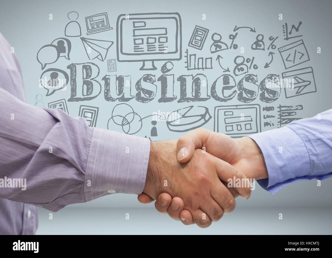 Digitalen Verbund aus Business Handshake mit Business Grafiken Zeichnungen Stockfoto