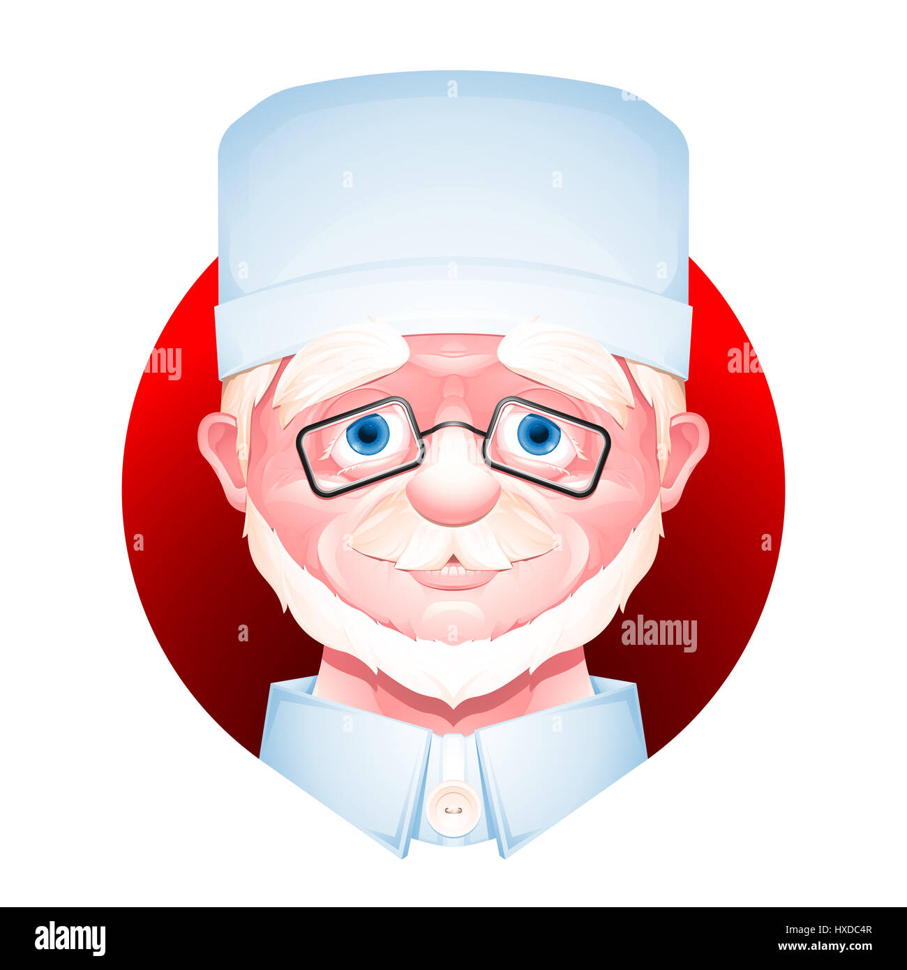 Closeup Portrait eines medizinischen Arbeitnehmers isoliert auf weißem Hintergrund. Senior woman Cartoon-Figur. Stockfoto