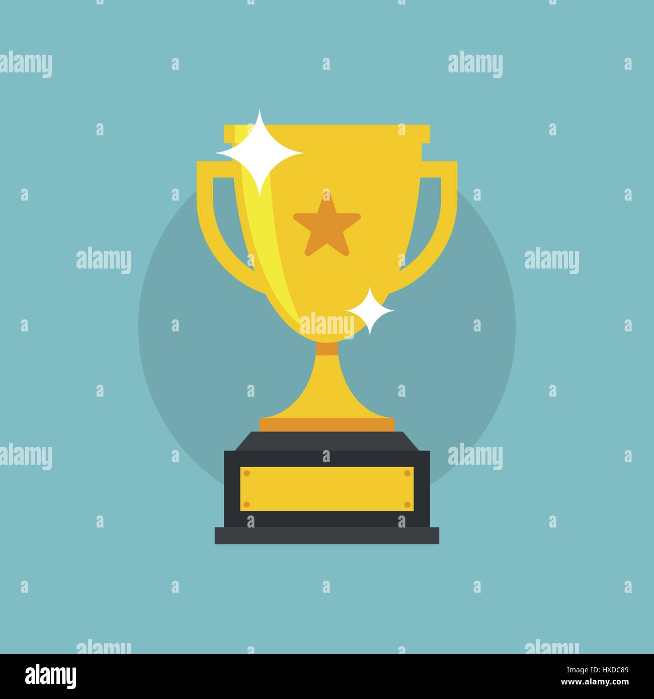 Trophy Cup Vektor flache Icon mit Stern auf Cyan Hintergrund, Stock Vektor