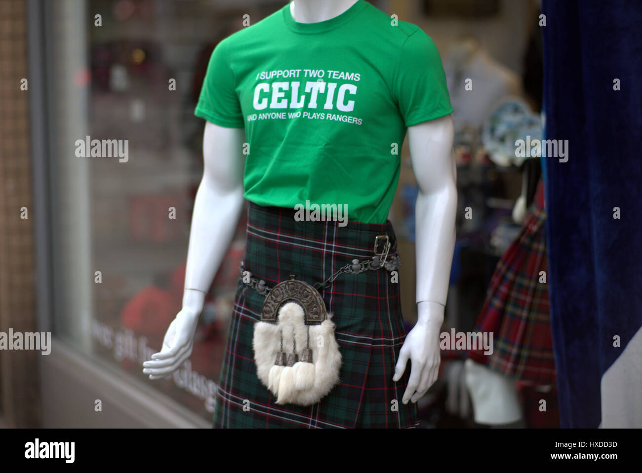 Schottland Fahne Rugbyshirt Kilt Sporran Kitsch Celtic fc Stockfoto
