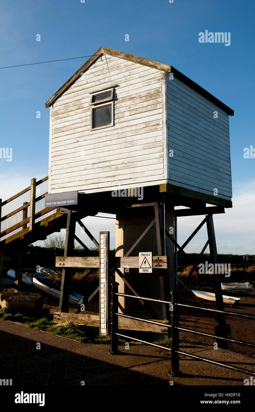Recorder Gezeitenstation, Wells-Next-the-Sea, Norfolk, England, UK Stockfoto