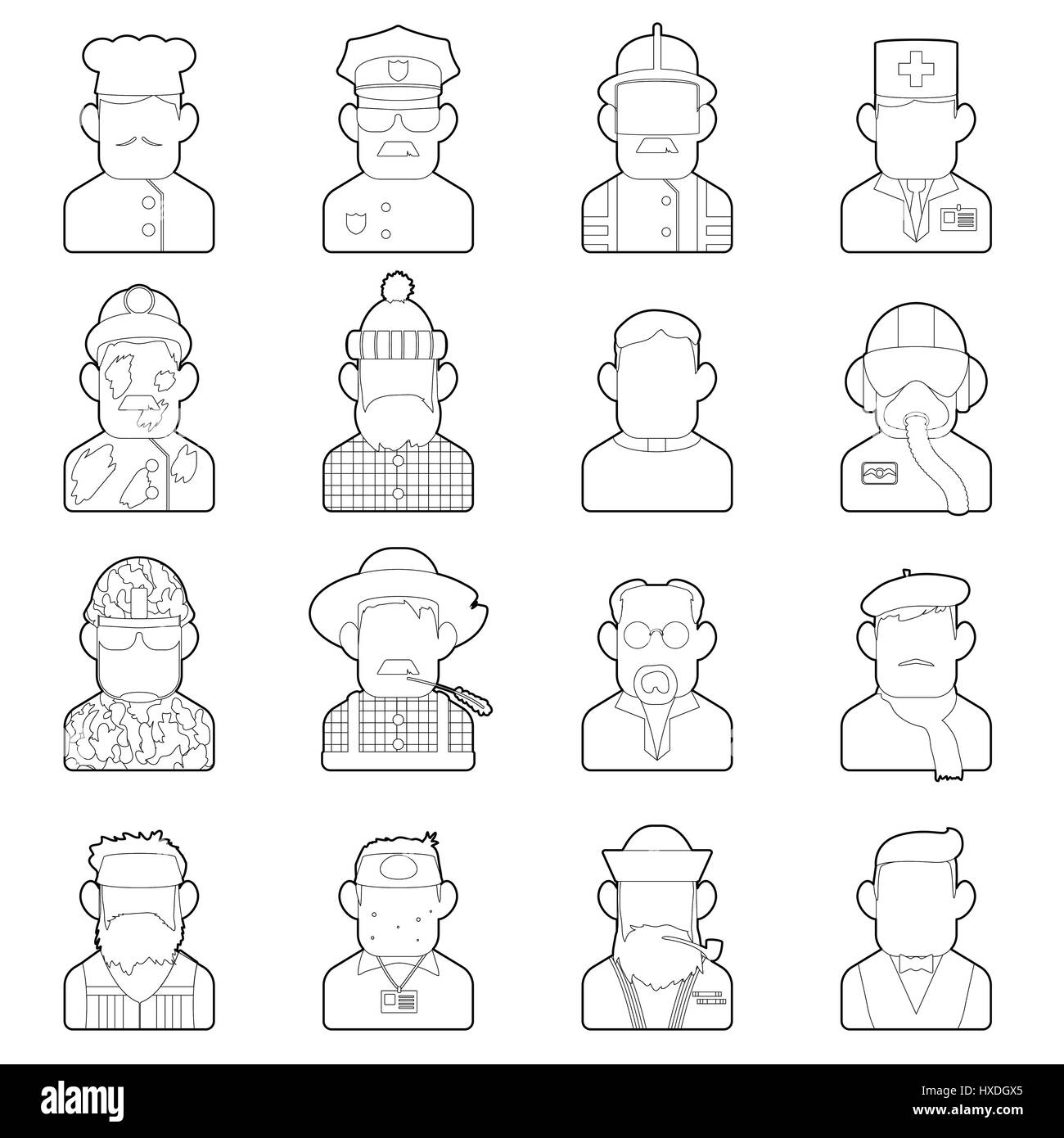 Beruf Icons Set, Umriss-Stil Stock Vektor