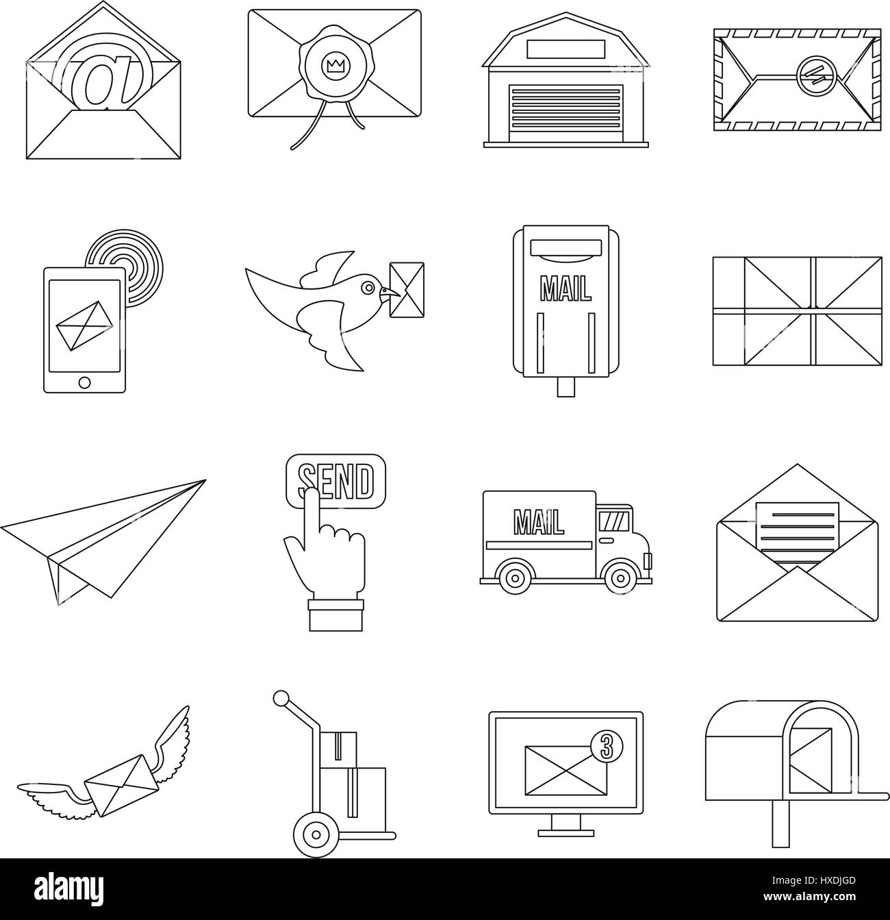 Poste Dienst Icons set, flach Stil Stock Vektor